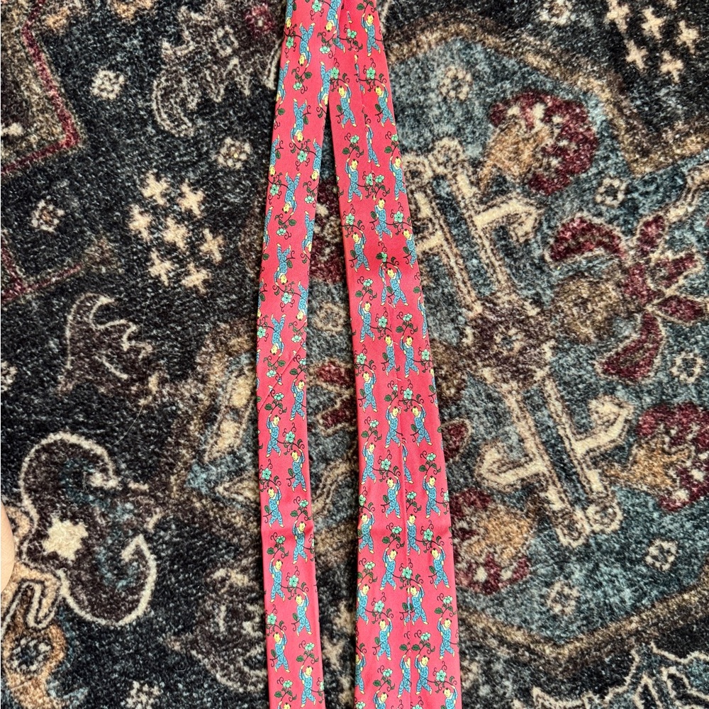 Vintage Hermes Pink Tie with Playful Character and Flowers (7238 MA) - Picture 5 of 6